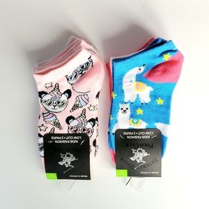 -2 pack@ low Cut Ankle Socks pandacorn, Llama, polka dots 6 pairs total
